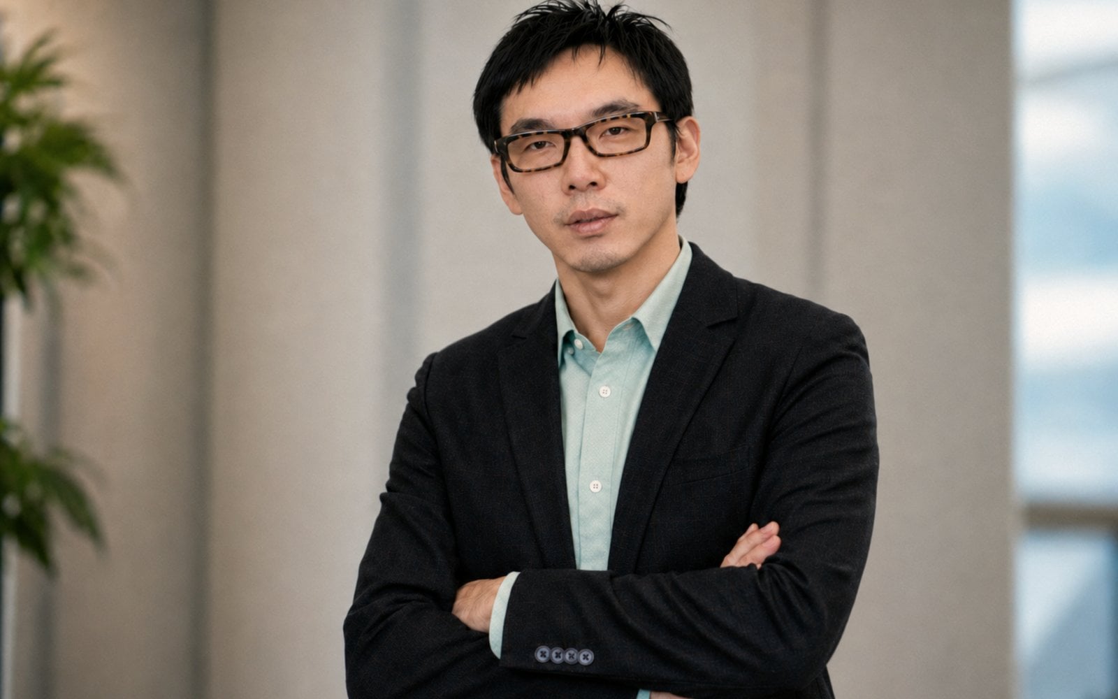 江仕超 Shih-Chao Chiang，超維策略創辦人暨首席品牌策略顧問，灰色辦公室背景肖像照